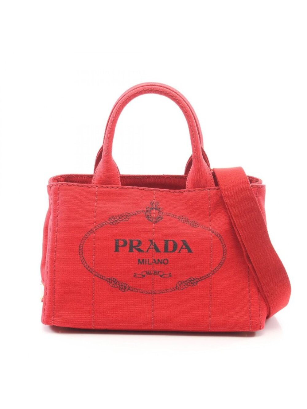 Prada Tote Bag Canapa 2-Way Red Black Canvas Mini